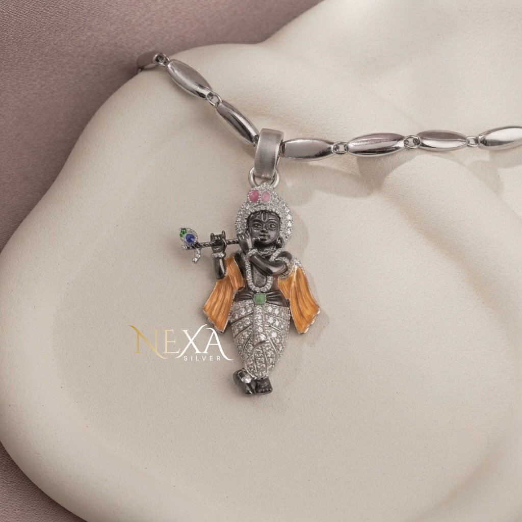 Lord Krishna Silver Pendant for Men